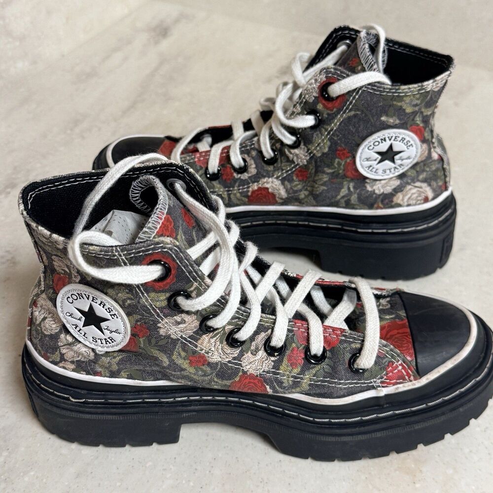Rare Converse Chuck Taylor High Top Black Lift Platform Floral Rose Women’s 6